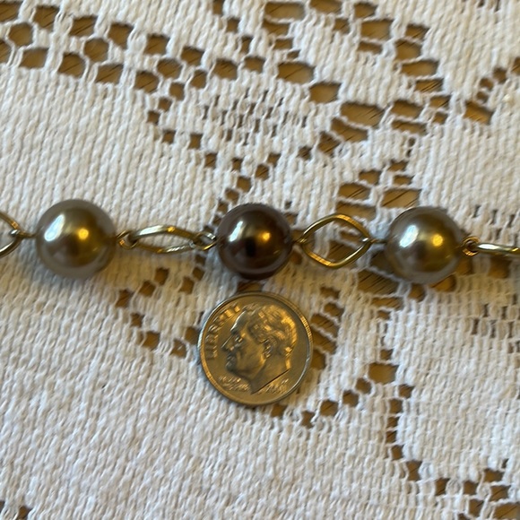 🌺 VINTAGE; Beautiful Bronze & Taupe 19” Pearl Necklace w/Silver Hardware NICE! - Picture 5 of 8